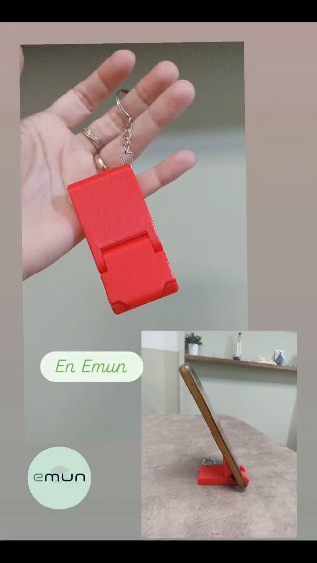 Llavero rojo que se transforma en soporte para el celular